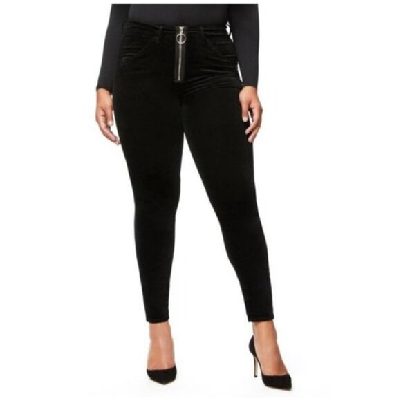 NWT Good American Good Legs Exposed Zipper Black Velvet - Size 0 - Picture 1 of 9